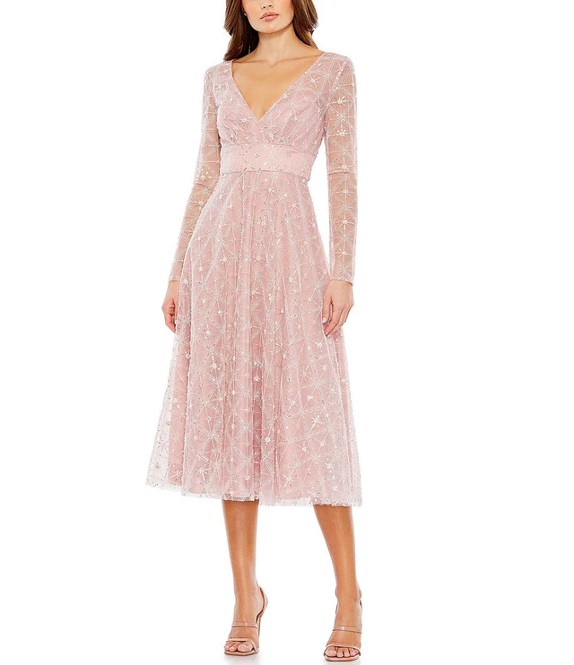 mac duggal beaded midi dress Beaded High Neck Midi Dress main image 1