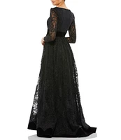 Mac Duggal V-Neck Long Sleeve Lace A-line Gown