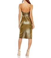 Mac Duggal V-Neck Metallic Midi Dress