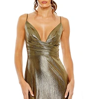 Mac Duggal V-Neck Metallic Midi Dress