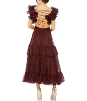 Mac Duggal V-Neck Ruffle Tiered Cut-Out Chiffon Dress