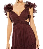 Mac Duggal V-Neck Ruffle Tiered Cut-Out Chiffon Dress