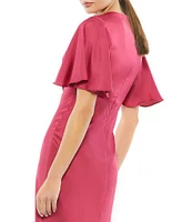 Mac Duggal V-Neck Short Flounce Sleeve A-Line Dress