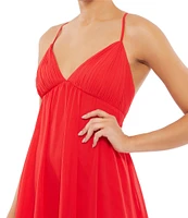 Mac Duggal V-Neck Spaghetti Strap A-Line Mini Dress