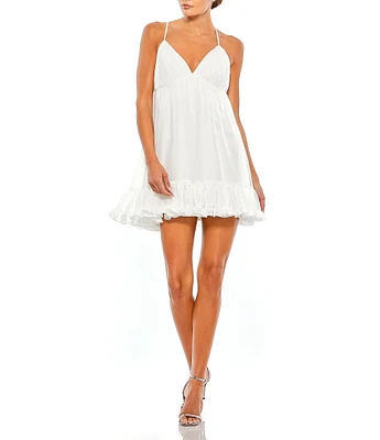 Mac Duggal V-Neck Spaghetti Strap A-Line Mini Dress