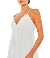 Mac Duggal V-Neck Spaghetti Strap A-Line Mini Dress
