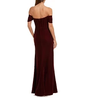 Mac Duggal Velvet Off-The-Shoulder Cap Sleeve Bustier Sheath Gown