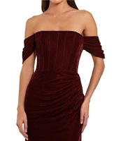 Mac Duggal Velvet Off-The-Shoulder Cap Sleeve Bustier Sheath Gown