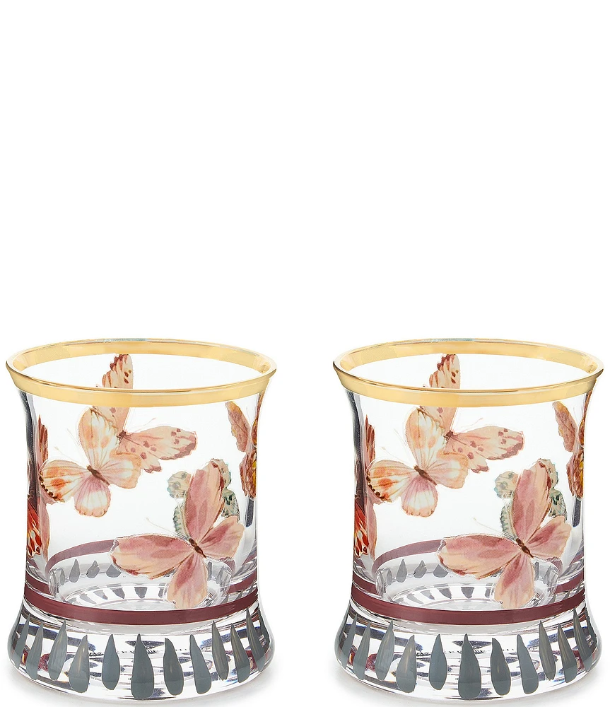MacKenzie-Childs Butterfly Hill Tumbler Glass, Set of 2