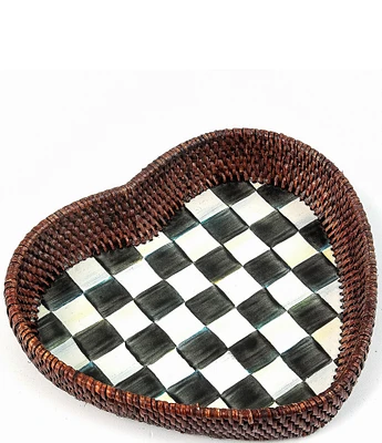 MacKenzie-Childs Courtly Check® Rattan & Enamel Heart Tray