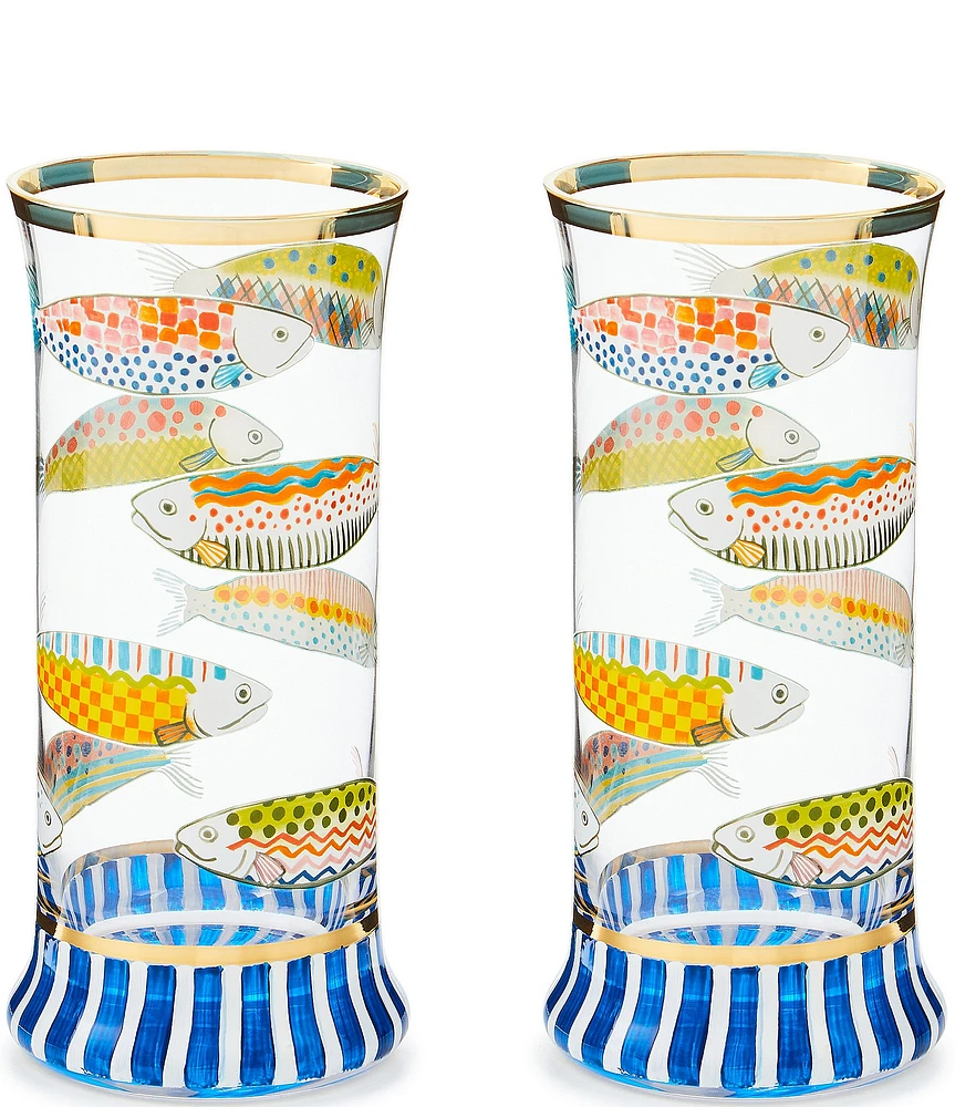 MacKenzie-Childs Go Fish Highball Glass, Set of 2