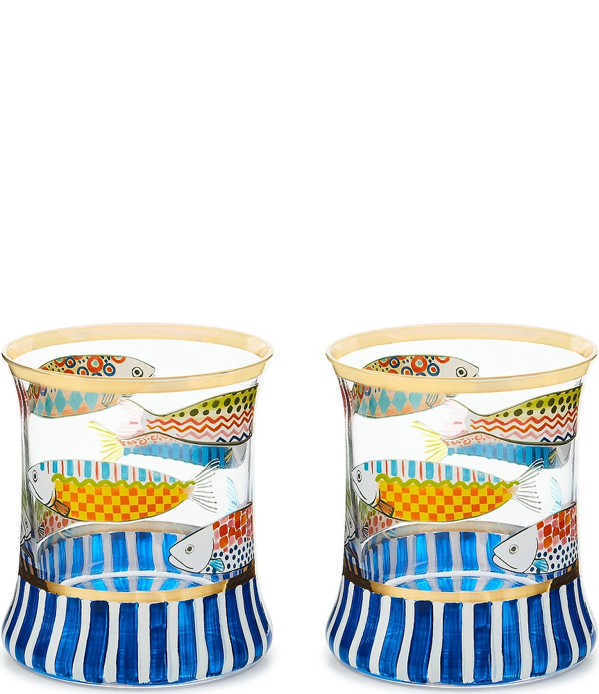 MacKenzie-Childs Go Fish Tumbler Glass, Set of 2