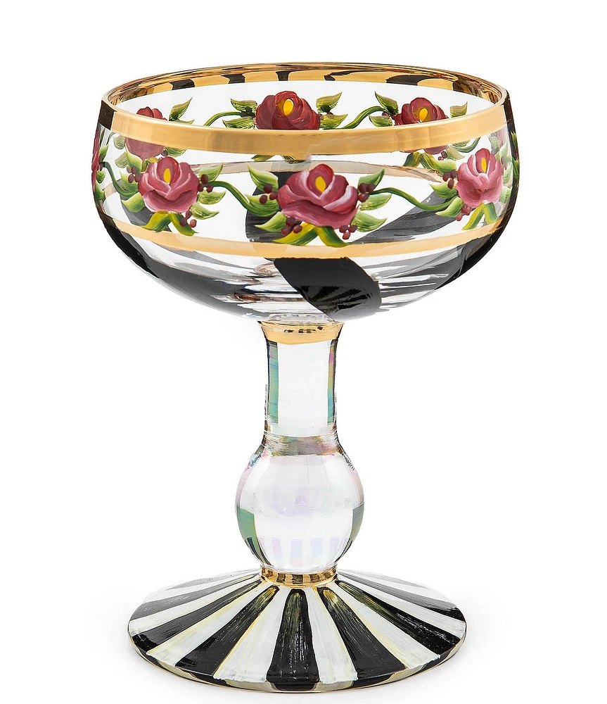 MacKenzie-Childs Maypole Black Floral Stripe Coupe Glass