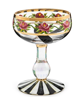 MacKenzie-Childs Maypole Black Floral Stripe Coupe Glass