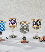 MacKenzie-Childs Maypole Black Floral Striped Wine Glass