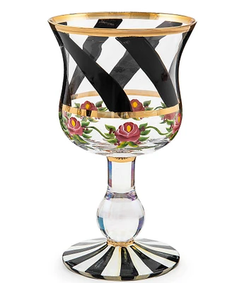 MacKenzie-Childs Maypole Black Floral Striped Wine Glass