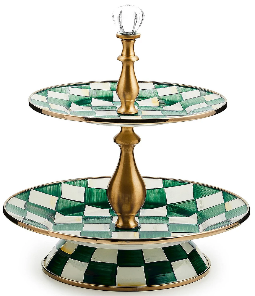 MacKenzie-Childs Check Enamel Two Tier Sweet Stand