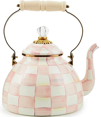 MacKenzie-Childs Rosy Check Enamel 3-Quart Tea Kettle