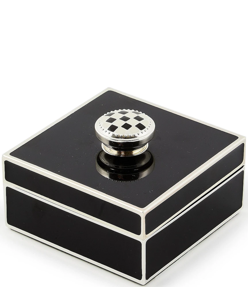 MacKenzie-Childs Silver Plated Trinket Box with Check Knob