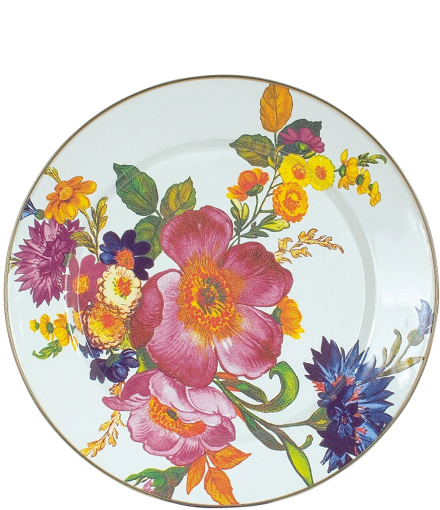 MacKenzie-Childs White Flower Market Enamel Charger Plate