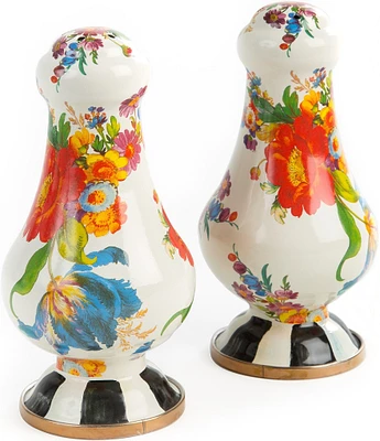 MacKenzie-Childs White Flower Market Enamel Large Salt & Pepper Shaker Set