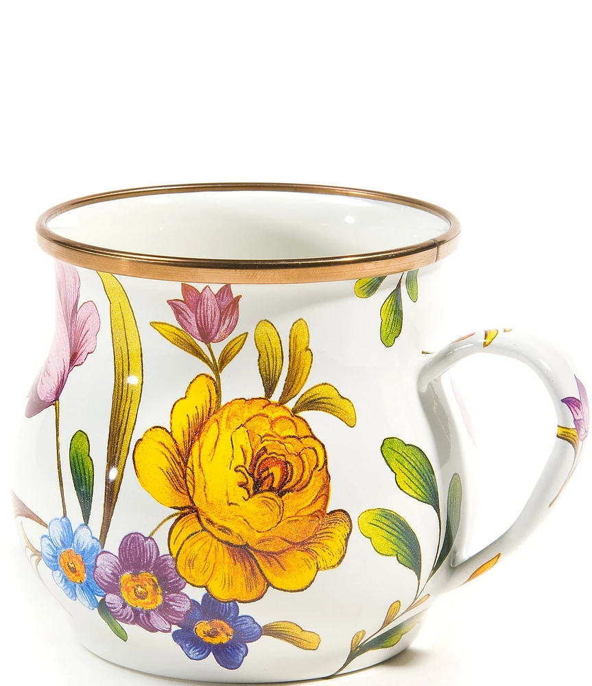 MacKenzie-Childs White Flower Market Enamel Mug