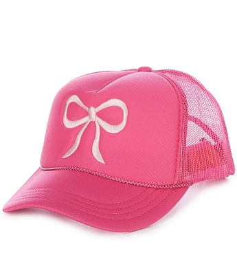 Madley Girls Embroidered Pink Large Bow Trucker Hat