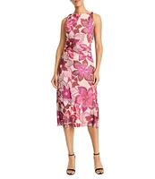 Maggy London Boat Neck Sleeveless Floral Print Sheath Midi Dress