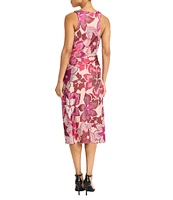 Maggy London Boat Neck Sleeveless Floral Print Sheath Midi Dress