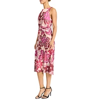 Maggy London Boat Neck Sleeveless Floral Print Sheath Midi Dress