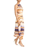 Maggy London Boat Neck Sleeveless Printed Satin Georgette Midi Dress