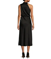 Maggy London Charmeuse Mock Neck Sleeveless Blouson Midi Dress