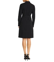 Maggy London Color Block Scuba Crepe Mock Beck Long Sleeve Self-Tie Belt A-Line Midi Dress