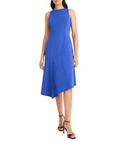Maggy London Crew Neck Sleeveless Scuba Crepe Asymmetrical Hem Midi Dress