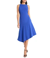 Maggy London Crew Neck Sleeveless Scuba Crepe Asymmetrical Hem Midi Dress
