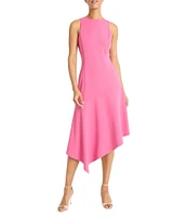 Maggy London Crew Neck Sleeveless Scuba Crepe Asymmetrical Hem Midi Dress