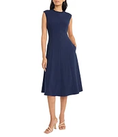 Maggy London Crew Neck Sleeveless Scuba Crepe Flared Midi Dress