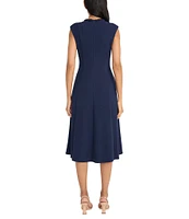 Maggy London Crew Neck Sleeveless Scuba Crepe Flared Midi Dress