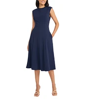 Maggy London Crew Neck Sleeveless Scuba Crepe Flared Midi Dress