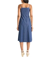 Maggy London Denim Square Neck Sleeveless A-Line Midi Dress