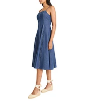 Maggy London Denim Square Neck Sleeveless A-Line Midi Dress