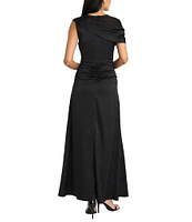 Maggy London Draped One Shoulder Crepe Back Satin A-Line Gown