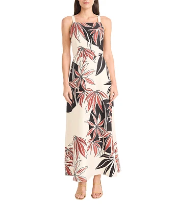 Maggy London Floral Print Square Neck Sleeveless Maxi Dress