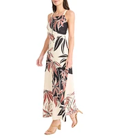 Maggy London Floral Print Square Neck Sleeveless Maxi Dress