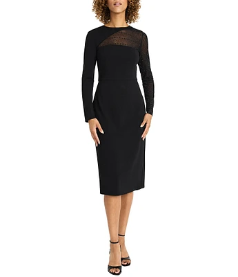 Maggy London Illusion Neck Long Sleeve Scuba Crepe Midi Dress