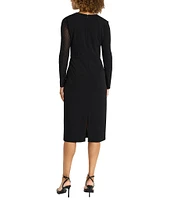 Maggy London Illusion Neck Long Sleeve Scuba Crepe Midi Dress