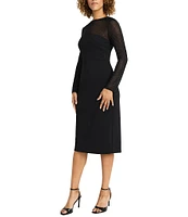 Maggy London Illusion Neck Long Sleeve Scuba Crepe Midi Dress