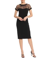 Maggy London Illusion Round Neck Cap Sleeve Sheath Dress