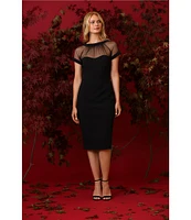 Maggy London Illusion Round Neck Cap Sleeve Sheath Dress