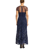 Maggy London Illusion Sweetheart Neck Draped Sequined Mesh Sheath Gown